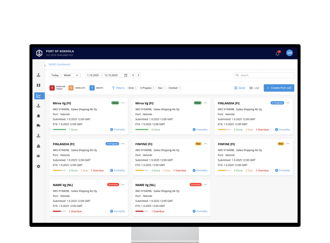 Maritime Single Window Experience — NEMO port call dashboard for Fintraffic