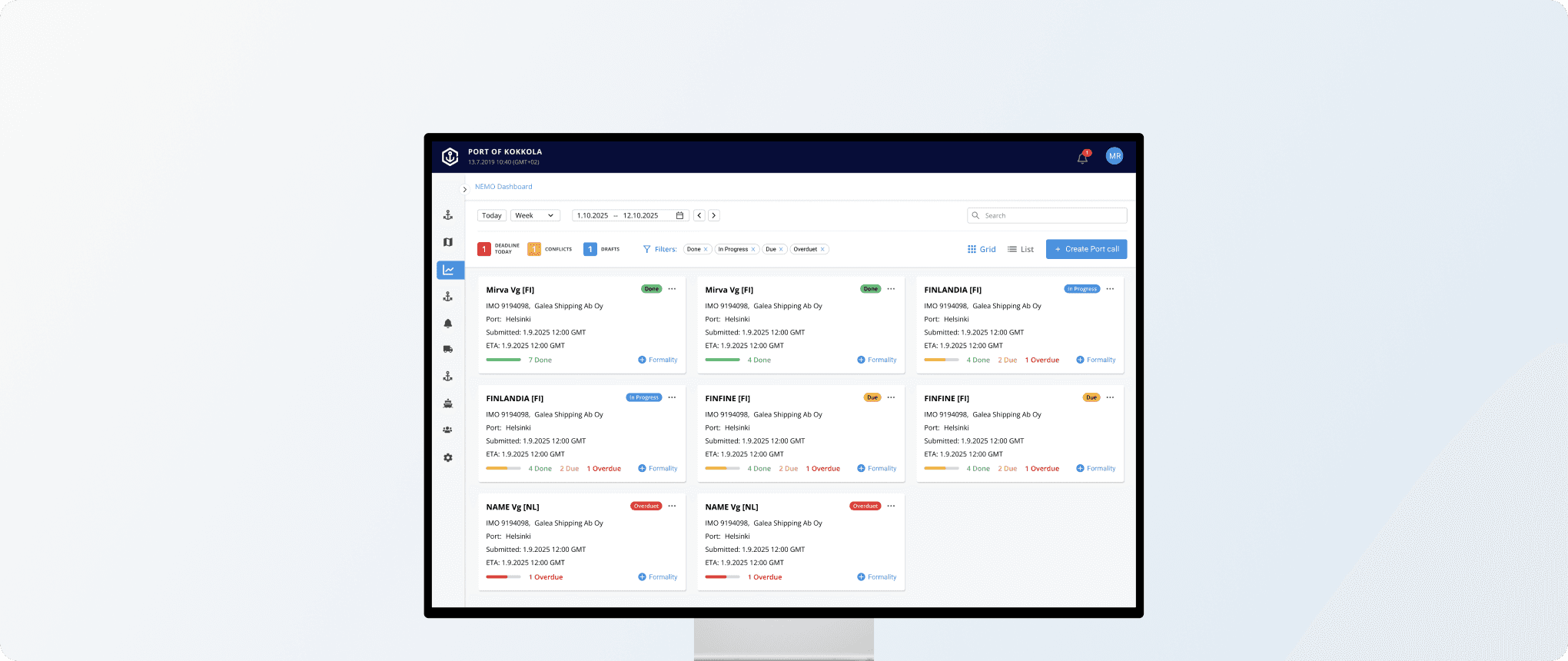 NEMO dashboard — maritime single window experience for Fintraffic port-call management